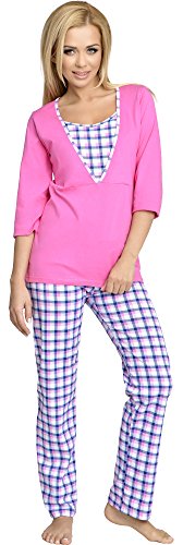 Be Mammy Damen Schlafanzug Stillpyjama V2R4N381 (Rosa-3, 40 (Herstellergröße: L)) von Be Mammy