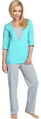 Be Mammy Damen Schlafanzug Stillpyjama V2R4N381 (Türkis-2, 42 (Herstellergröße: XL)) von Be Mammy