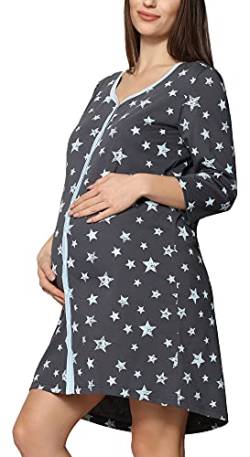 Be Mammy Damen Umstands Nachthemd 3/4 Arm mit Stillfunktion BE20-276 (Graphit Sterne Blau, XXL) von Be Mammy