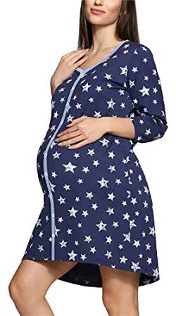 Be Mammy Damen Umstands Nachthemd 3/4 Arm mit Stillfunktion BE20-276 (Marineblau Sterne Blau Blau, L) von Be Mammy