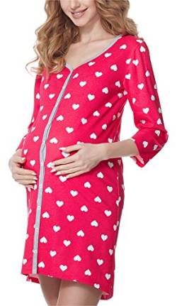 Be Mammy Damen Umstands Nachthemd 3/4 Arm mit Stillfunktion BE20-276 (RosaHerzen (Melange), XXL) von Be Mammy