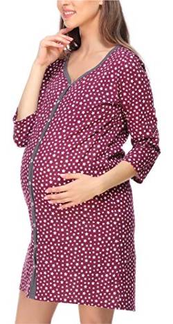 Be Mammy Damen Umstands Nachthemd 3/4 Arm mit Stillfunktion BE20-276 (WeißSterne (Weinrot), XL) von Be Mammy