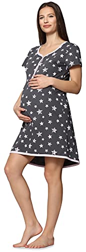 Be Mammy Damen Umstands Nachthemd mit Stillfunktion BE20-175 (GraphitSterneRosa, XL) von Be Mammy