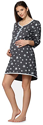 Be Mammy Damen Umstands Nachthemd mit Stillfunktion BE20-176 (GraphieSterneBlau, XL) von Be Mammy