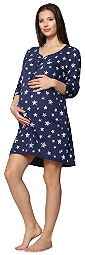Be Mammy Damen Umstands Nachthemd mit Stillfunktion BE20-176 (NavySterneBlau, XL) von Be Mammy
