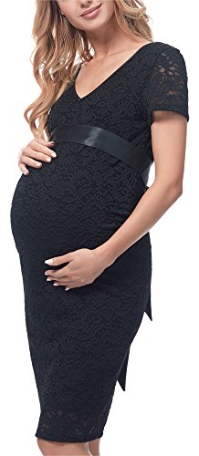 Be Mammy Damen Umstandskleid Kurze Ärmel Maternity Schwangerschaftskleid BE20-172 (Schwarz, L) von Be Mammy