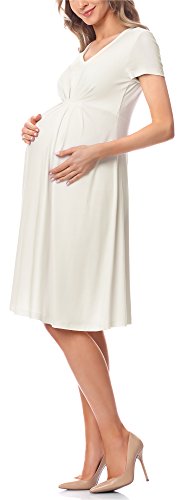 Be Mammy Damen Umstandskleid Maternity Schwangerschaftskleid BE20-217 (Ecru, L) von Be Mammy