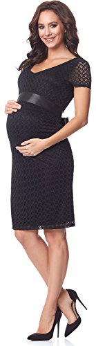Be Mammy Damen Umstandskleid festlich aus Spitze Kurze Ärmel Maternity Schwangerschaftskleid BE20-162 (Schwarz2, L) von Be Mammy