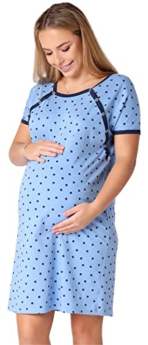 Be Mammy Damen Umstandsnachthemd Schwangerschaft Stillnachthemd mit Knopfleisten BE20-287 (Blau DunkelblauPunkte, XXL) von Be Mammy