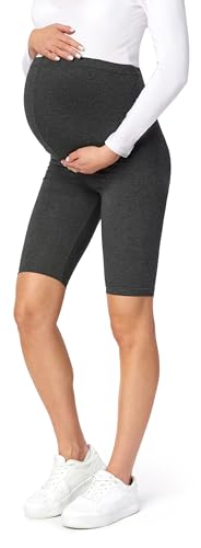 Be Mammy Kurze Umstandsleggings aus Viskose Bequeme und blickdichte Schwangerschaftsleggings Umstandsshorts Umstandsmode Sommer BE-04 (Dunkelmelange, L) von Be Mammy