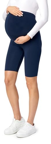 Be Mammy Kurze Umstandsleggings aus Viskose bequeme und blickdichte Schwangerschaftsleggings Umstandsshorts Umstandsmode Sommer BE-04 (Marine, XXL) von Be Mammy