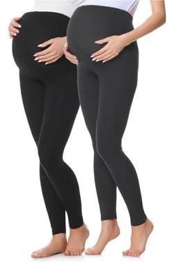 Be Mammy Lange Umstandsleggings 2er Pack aus Baumwolle Leggings für Schwangere Umstands Leggings Schwangerschafts Unterhosen mit Hoher Bund BE20-230 (Braun, 4XL) (Schwarz/Graphite, 3XL) von Be Mammy