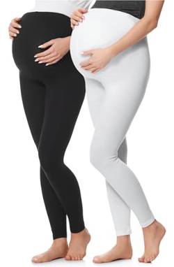 Be Mammy Lange Umstandsleggings 2er Pack aus Baumwolle Leggings für Schwangere Umstands Leggings Schwangerschafts Unterhosen mit Hoher Bund BE20-230 (Braun, 4XL) (Schwarz/Weiß, 3XL) von Be Mammy