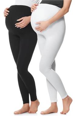 Be Mammy Lange Umstandsleggings 2er Pack aus Baumwolle Leggings für Schwangere Umstands Leggings Schwangerschafts Unterhosen mit Hoher Bund BE20-230 (Braun, 4XL) (Schwarz/Weiß, XXL) von Be Mammy