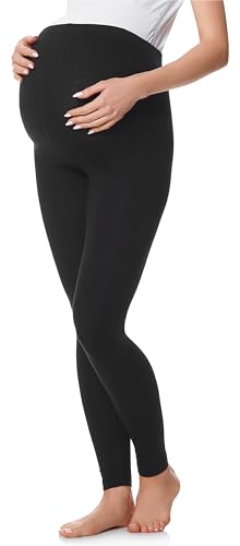 Be Mammy Lange Umstandsleggings aus Baumwolle Leggings für Schwangere Umstands Leggings Schwangerschafts Unterhosen mit Hoher Bund Weich und Elastisch BE20-230 (Schwarz, S) von Be Mammy