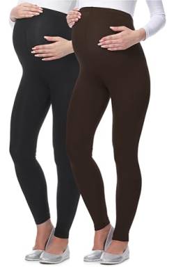 Be Mammy Lange Umstandsleggings aus Viskose Leggings Blickdicht Damen, Maternity Clothing, Ideal für die Schwangerschaft BE-02 2er Pack (Schwarz/Braun, XXL) von Be Mammy