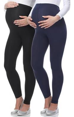 Be Mammy Lange Umstandsleggings aus Viskose Leggings Blickdicht Damen, Maternity Clothing, Ideal für die Schwangerschaft BE-02 2er Pack (Schwarz/Dunkelblau, L) von Be Mammy