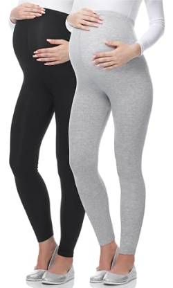 Be Mammy Lange Umstandsleggings aus Viskose Leggings Blickdicht Damen, Maternity Clothing, Ideal für die Schwangerschaft BE-02 2er Pack (Schwarz/Melange, XL) von Be Mammy