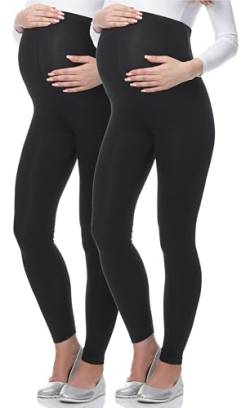 Be Mammy Lange Umstandsleggings aus Viskose Leggings Blickdicht Damen, Maternity Clothing, Ideal für die Schwangerschaft BE-02 2er Pack (Schwarz/Schwarz, M) von Be Mammy