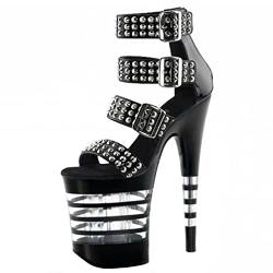 20CM Fashion Punk Rivet Plateau High Heels Sandalen Schwarz Knöchelriemen Pumps Sexy Stripper Club Pole Dance Party Schuhe Größe 34-46,Schwarz,40 EU von BeAUZQ