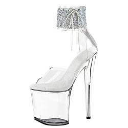 BeAUZQ 20CM Frauen Sexy Transparente Knöchelriemen Offene Zehensandalen Plattform Lace Up Stiletto High Heel Pumps Stripper Nachtclub Pole Dance Schuhe,Clear,38 EU von BeAUZQ