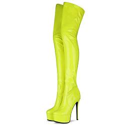 BeAUZQ Damen 15CM Stiletto Absatz Sexy Oberschenkel High Overknee Stiefel Fetisch Herren Oberschenkel High Overknee Stretch Leder Stiefel Schuhe Größe 34-45,Grün,43 EU von BeAUZQ