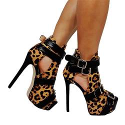 BeAUZQ Damen Sexy Leopard High Heels Mode Hohl Peep Toe Sandalen Fetisch High Heels Hochzeit Kleid Pumps Lässig Urlaub Formelle Schuhe,Leopard,36 von BeAUZQ