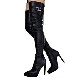 BeAUZQ Damen Sexy Spitzschuh Oberschenkel Hohe Stiefel Stilettos Elastische Overknee Stiefel Fetisch High Heels Sexy Stripper Club Pole Dance Schuhe,Schwarz,37 von BeAUZQ