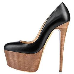 Damen 16CM Stiletto Pumps Plateau High Heels Sexy Hochzeit Kleid Büro Formelle Schuhe Größe 34-46,Schwarz,35 EU von BeAUZQ