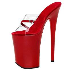 Damen Sexy Rot Peep Toe Sandalen High Heel 20CM Stiletto Pantoletten Pumps Sexy Stripper Club Pole Dancing Party Schuhe Größe 34-46,Rot,38 EU von BeAUZQ