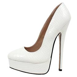 Damenmode weiß Pumps 18CM Stiletto Spitz High Heels Fetisch High Heels Sexy Stripper Club Hochzeit Kleid Schuhe Übergröße 36-46,Weiß,43 EU von BeAUZQ