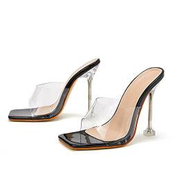 Frauen Transparent Stiletto High Heels Sandalen Open Toe Pantoletten Schuhe Hausschuhe Sommermode sexy Party High Heels Sandalen Kleid Schuhe,Schwarz,38 EU von BeAUZQ