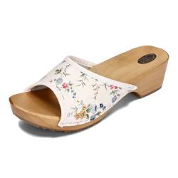 BeComfy Damen Clogs Holzschuhe Leder Holz Pantoletten mit Absatz Sommer Sandalen Bunte Farben 35-41 EU (Bunte Blumen, eu_Footwear_Size_System, Adult, Numeric, medium, Numeric_36) von BeComfy