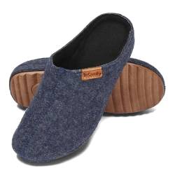 BeComfy Damen Filzpantoffeln mit Rutschfesten Sohle Hausschuh Filz Warme Pantoffeln Clogs Grau Schwarz 36-41 EU (Marineblau, eu_footwear_size_system, adult, numeric, medium, numeric_38) von BeComfy