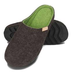 BeComfy Damen Herren Filz Hausshuhe mit Fußbett Unisex-Pantoffeln aus natürlichem Wollfilz Feste Sohle 36-46 EU (Braun, EU Schuhgrößensystem, Erwachsene, Numerisch, M, 43) von BeComfy