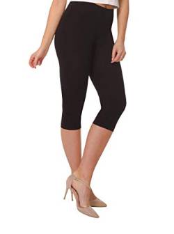 BeComfy Damen Leggings 3/4 Capri aus Baumwolle Viele Größen&Farben Blickdichte Leggins Rot Schwarz Graphit Grau Weiß Blau Rosa Beige (46, Schwarz) von BeComfy