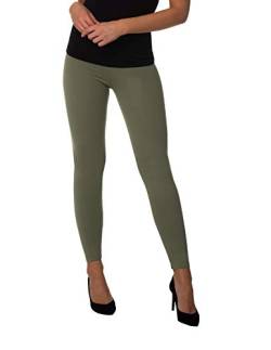 BeComfy Damen Leggings Knöchellang Blickdichte aus Baumwolle Casual Lange Hosen Schwarz Rot Grau Graphit Beige Blau Größe: 36,38,40,42,44,46,48,50,52,54,56 (44, Olivegrün) von BeComfy