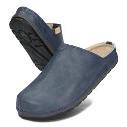 BeComfy Echtes Leder Unisex Hausschuhe Damen Herren Lederpantoffeln Feste Sohle 36-46 EU (Marineblau, EU Schuhgrößensystem, Erwachsene, Numerisch, M, 43) von BeComfy