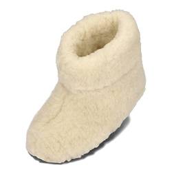 BeComfy Warme Hausschuhe Damen Herren Hüttenschuhe aus Schafwolle (Creme, EU Schuhgrößensystem, Erwachsene, Numerisch, M, 37) von BeComfy