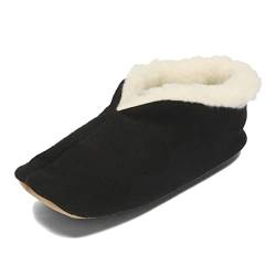 BeComfy Warme Leder Hausschuhe Wolle Damen Herren Wildleder Winter Gefüttert Pantoffeln Schaffell 36-46 EU (Schwarz, eu_footwear_size_system, adult, women, numeric, medium, numeric_37) von BeComfy