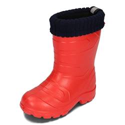 BeKiddy EVA Kinder Stiefel Gefüttert Wasserdicht Regentiefel Anti-Schock Reflektierendes Band Jungen Mädchen Gummistiefel Blau Rot 25-35 EU (Rot, numeric_31) von BeKiddy