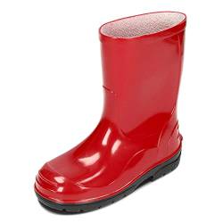 BeKiddy Kinder Gummistiefel Mädchen Jungen Regenstiefel Wasserdicht Rot Blau Grün Rosa 20-35 EU (Rot, numeric_25) von BeKiddy