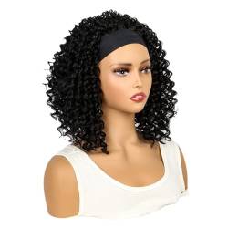 Frauen Perücke 2 in 1 Afro Stirnband Kurz Kinky Curly Perücken Synthetische Kopf Wrap Perücken 2 in 1 Schal Perücke für schwarze Frauen 14inches von BeLongsYou