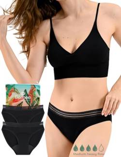 BeMee Daytime Bikini LACE, Perioden-unterwäsche, Menstruations-Slip, Bambus-Viskose schadstoff-frei, saugstark bei mittlerer bis starker Blutung, schwarz, Größe XL, Doppelpack von BeMee