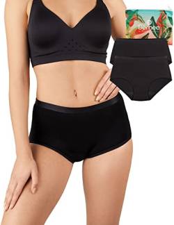 BeMee Daytime High Waist Hipster, Menstruations-Unterwäsche mit hoher Taille, Oekotex Zertifiziert, Bambus-Viskose, frei von Schadstoffen, schwarz, Größe XS, 2 Stück von BeMee