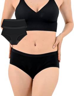 BeMee Daytime Hipster Heavy Flow, Perioden-unterwäsche Frauen, Menstruations-Slip aus OEKOTEX100 zertifizierter Bambus-Viskose schadstoff-frei, für Starke Blutung, schwarz, Größe XL, Doppelpack von BeMee