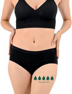 BeMee Daytime Hipster Heavy Flow, Perioden-unterwäsche für Frauen, Menstruations-Slip aus OEKOTEX100 zertifizierter Bambus-Viskose, sehr saugstark bei starker Blutung, schwarz, Größe XL von BeMee