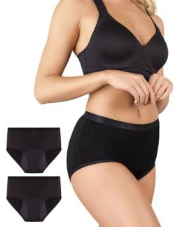 BeMee Nighttime High Waist Slip, Nachtwäsche, Menstruations-Slip aus Bambus-Viskose, auslaufsicher bei starker Blutung für Mädchen, schwarz, Größe XS, Doppelpack von BeMee