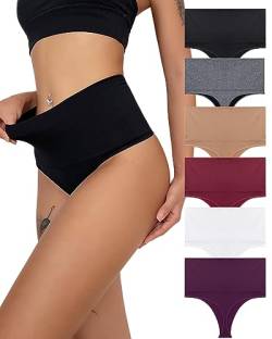 BeReady Bauchweg String Tanga Damen Seamless Slips High Waist Unterhosen Damen Nahtlose Unterwäsche Frauen Mehrpack 6er Pack von BeReady