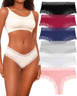 BeReady Baumwoll Unterwäsche Damen Unterhosen Damen Spitze Hipster Gerippte Brazilian Slip Damen Sexy Atmungsaktiv Underwear Frauen Weich Pantys Mehrpack 6 von BeReady